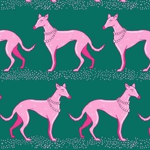 Walking pink and green elegant greyhounds | large