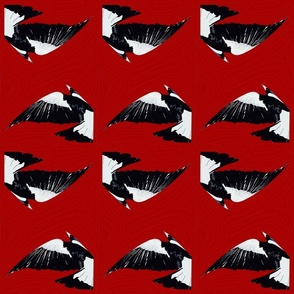 Magpie Birds Flying on Red - 6x9in
