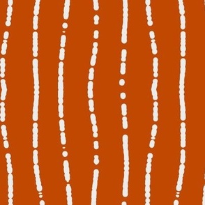  Wobbly Broken Hand Drawn Running Stitch - Vertical Lines - Medium - Off White on Paprika Orange 