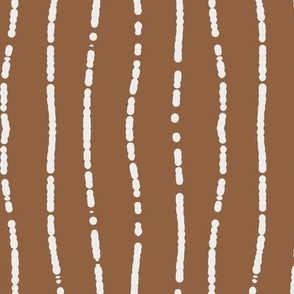 Wobbly Broken Hand Drawn Running Stitch - Vertical Lines - Medium - Off White on Cinnamon Brown 