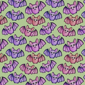 Watercolor Bats - Green