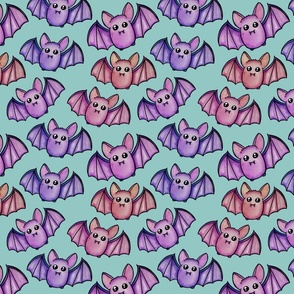 Watercolor Bats - Teal