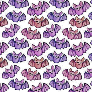 Watercolor Bats - White