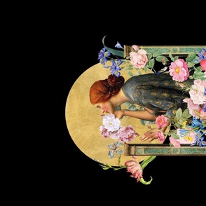 The Soul of the Rose - John William Waterhouse 1903  - Floral Adaption - black Tea Towel