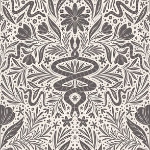 Snake Floral Damask  - grey 625d5d on cream - large