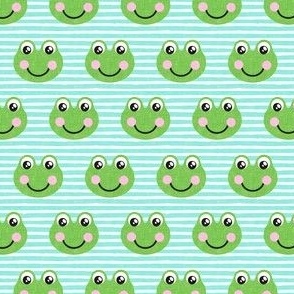 (small scale) cute frogs - teal stripes - C22