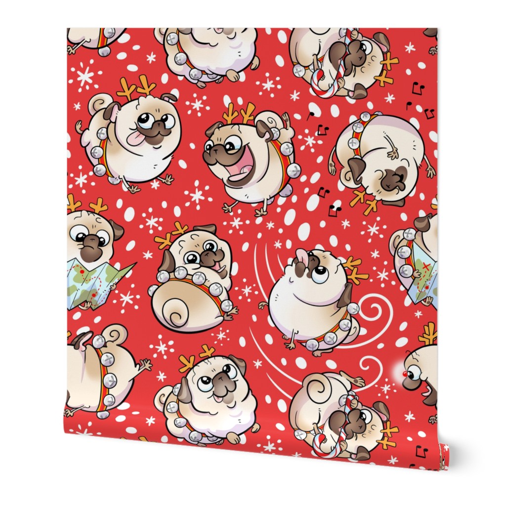 Reindeer Pugs - Sled Red