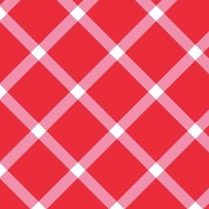 red, pink and white diagonal plaid