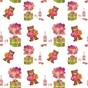 a cute Valentines bear seamless watercolor pattern