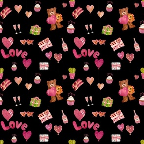 a cute Valentines bear seamless black pattern