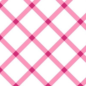 white and pink diagonal plaid