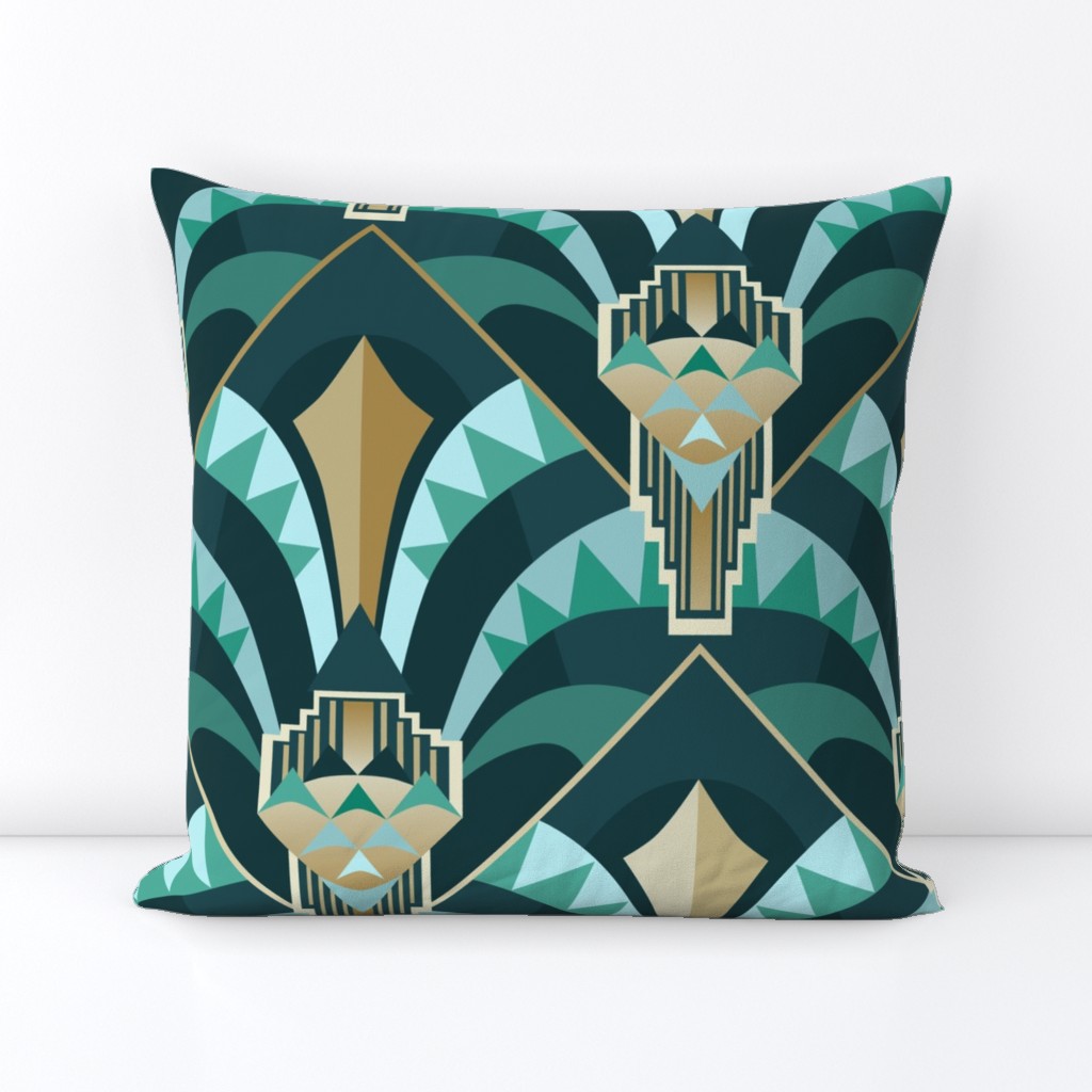 Modern Artdeco architecture arches emerald -L