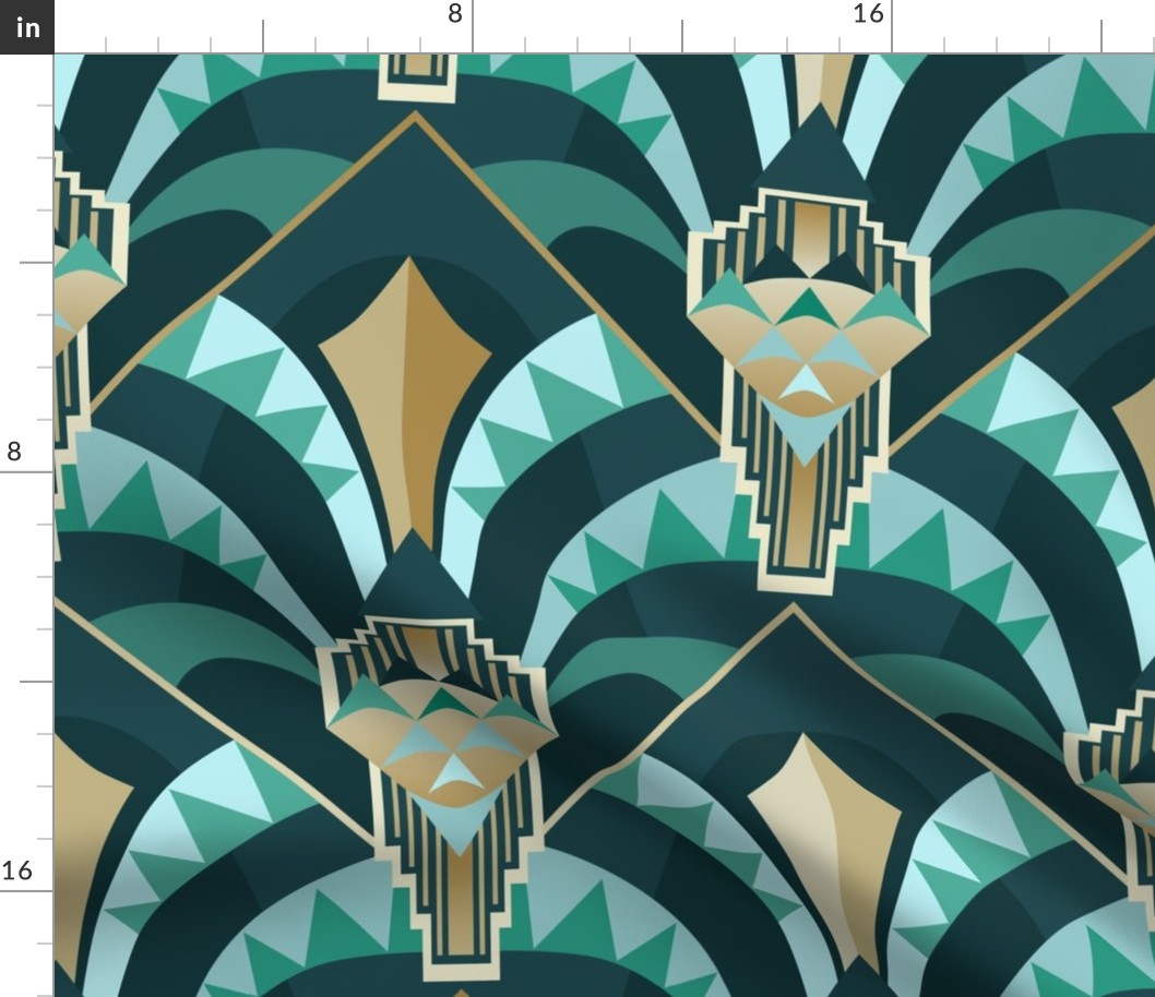 Modern Artdeco architecture arches emerald -L