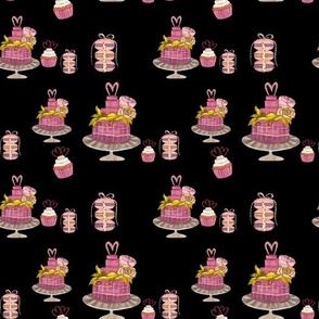 cupcake cake and muffins watercolor pattern black