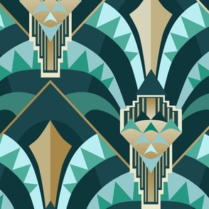Modern Artdeco architecture arches emerald Wallpaper