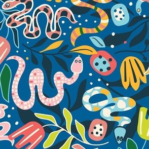Snakes in high spirits | Blue and colorful | Large scale wallpaper ©designsbyroochita
