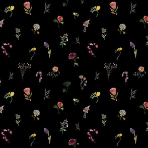 Seamless flower rose and dahlia black pattern 
