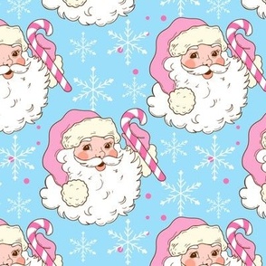 Vintage retro Santa 70s WB22 light blue Christmas fabric