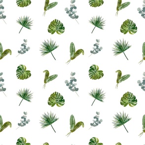 Seamless palm leaf eucalyptus a watercolor pattern