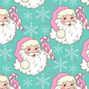 Vintage retro Santa 70s WB22 turquoise Christmas fabric