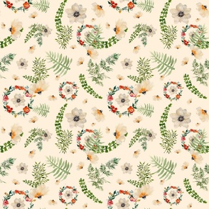 Seamless leave anemone a beige watercolor pattern 