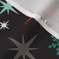 Stardust  - Retro Christmas Snowflakes and Stars - Winter Black Multi Large Scale