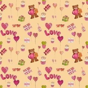 a cute Valentines bear beige watercolor pattern