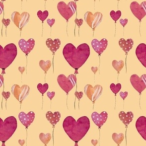 a pink heart balloon seamless pattern beige