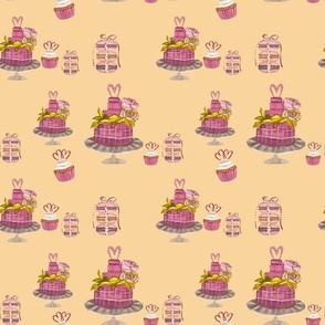 cupcake cake and muffins watercolor pattern beige