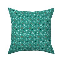Stardust  - Retro Christmas Snowflakes and Stars - Winter Teal Multi Small Scale