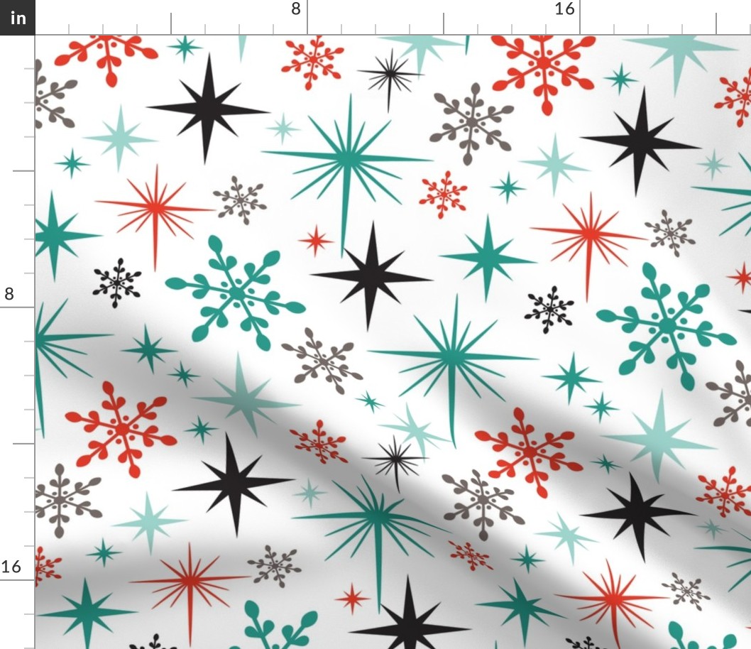 Stardust  - Retro Christmas Snowflakes and Stars - Winter White Multi Large Scale