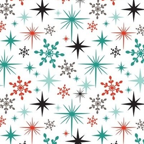 Stardust  - Retro Christmas Snowflakes and Stars - Winter White Multi Regular Scale