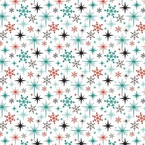 Stardust  - Retro Christmas Snowflakes and Stars - Winter White Multi Small Scale