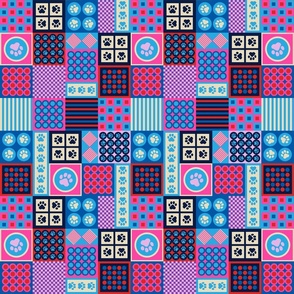 Postmodern Pet Paw Prints Checkerboard Geometric in Bright Pink Red Purple Blue - SMALL Scale - UnBlink Studio by Jackie Tahara