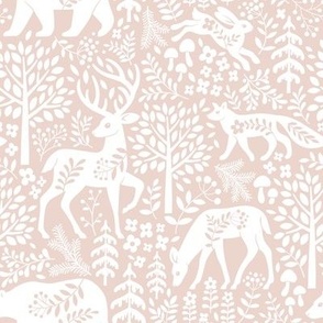 Medium / Woodland Damask / Blush Background