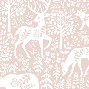 Large / Woodland Damask / Blush Background