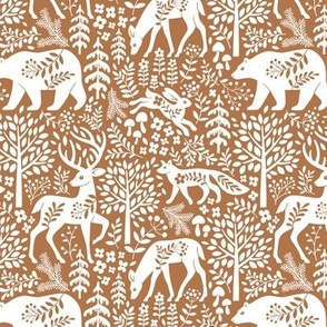 Small / Woodland Damask / Rust Background