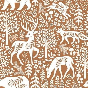 Medium / Woodland Damask / Rust Background