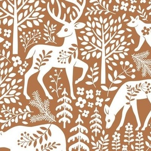 Large / Woodland Damask / Rust Background