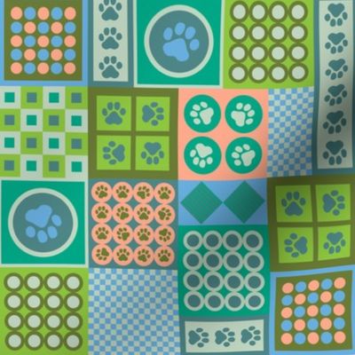 Postmodern Pet Paw Prints Checkerboard Geometric in Olive Green Blue Blush - SMALL Scale - UnBlink Studio by Jackie Tahara
