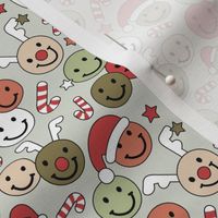 Happy holidays smiley christmas with smileys stars happy santa claus candy cane and reindeer vintage orange red mint sage green SMALL