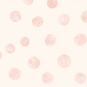 Watercolor pink polka dots. pink sand on light beige. Nursery wallpaper.