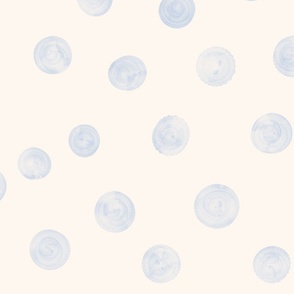 Watercolor blue polka dots. Baby blue on light beige. Nursery wallpaper.