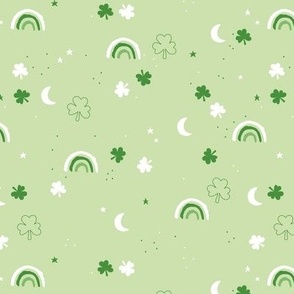 St Patrick rainbows stars and clover leaves - lucky Irish themed holiday theme white matcha green on soft lime