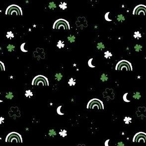 St Patrick rainbows stars and clover leaves - lucky Irish themed holiday theme jade green on black night