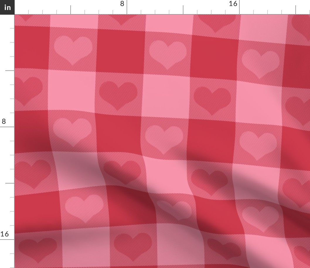 3" buffalo check with hearts, red and pink