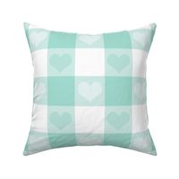3" buffalo check with hearts, mint and white