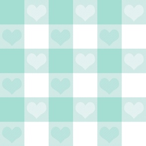 3" buffalo check with hearts, mint and white