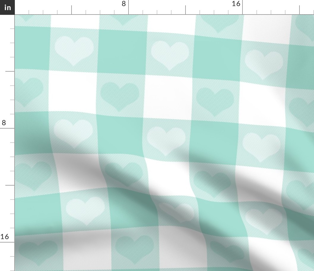 3" buffalo check with hearts, mint and white
