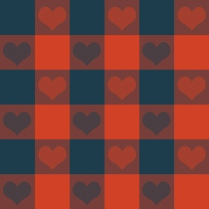 3" buffalo check with hearts - red and navy